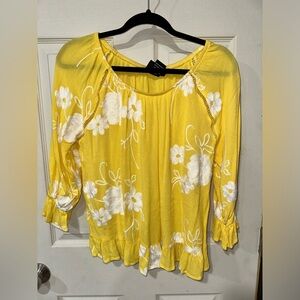 Liv Los Angeles Yellow Anthropologie Embroidered Floral Top